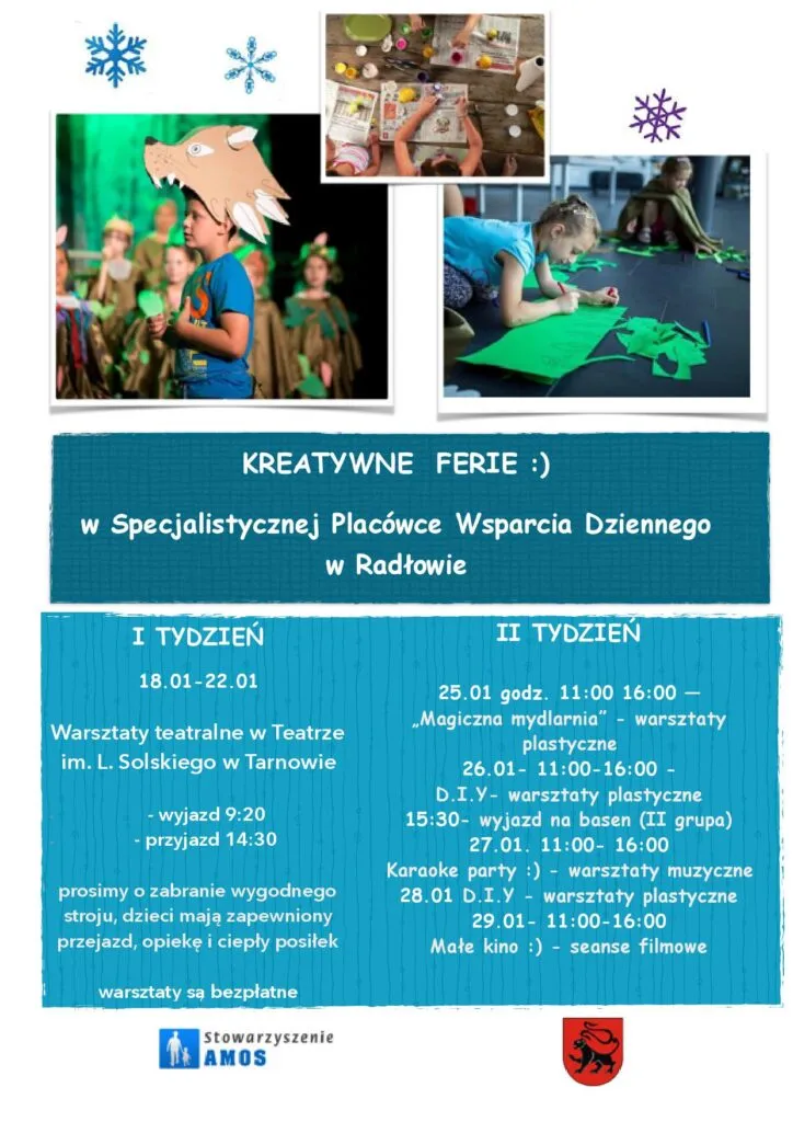 Zdjęcie to plakat przedstawiający program ferii w placówce.
