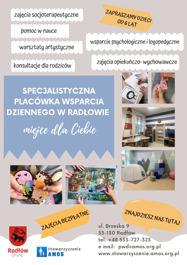 Plakat "Specjalistyczna placówka wsparcia dziennego w Radłowie"