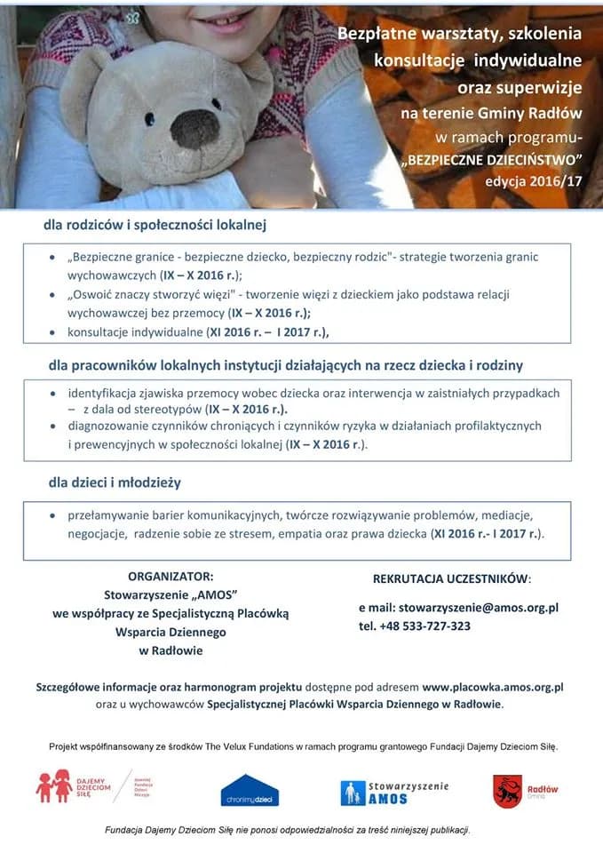 Plakat promujący szkolenia z cyklu Bezpieczne Dzieciństwo